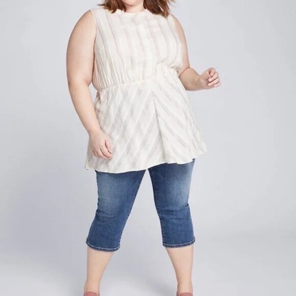 Lane Bryant Womens Plus Size 16 Hidden Button Metallic Stripe Peplum Tunic 2601 - Picture 3 of 11